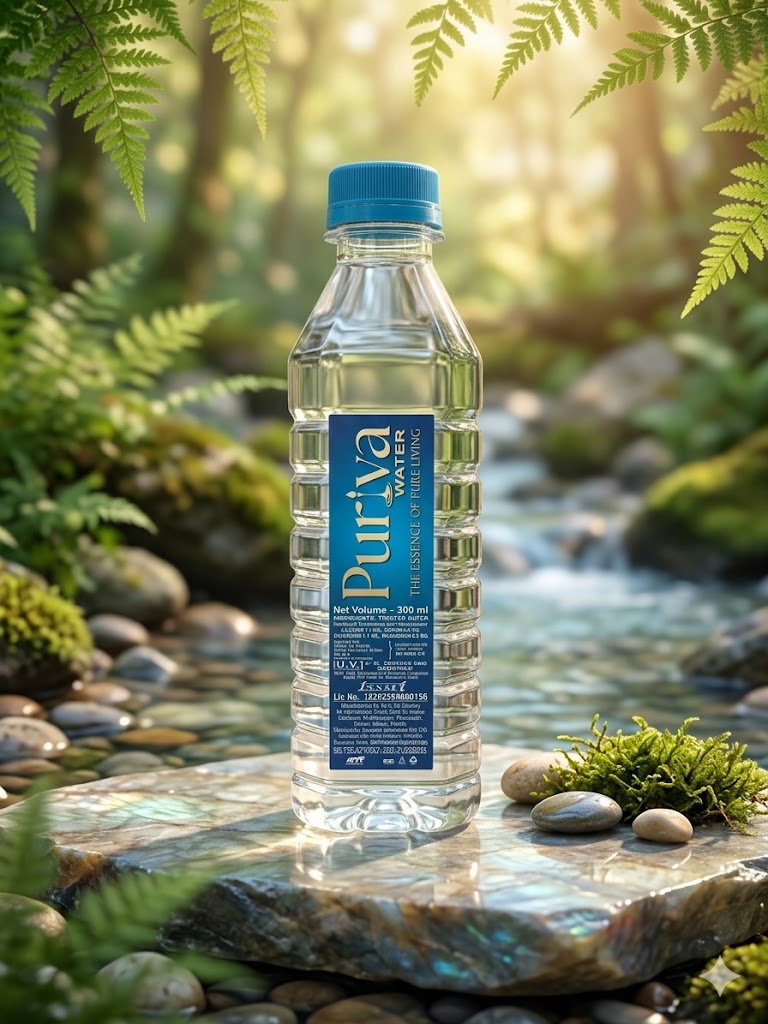 Puriva Water bottles by the water