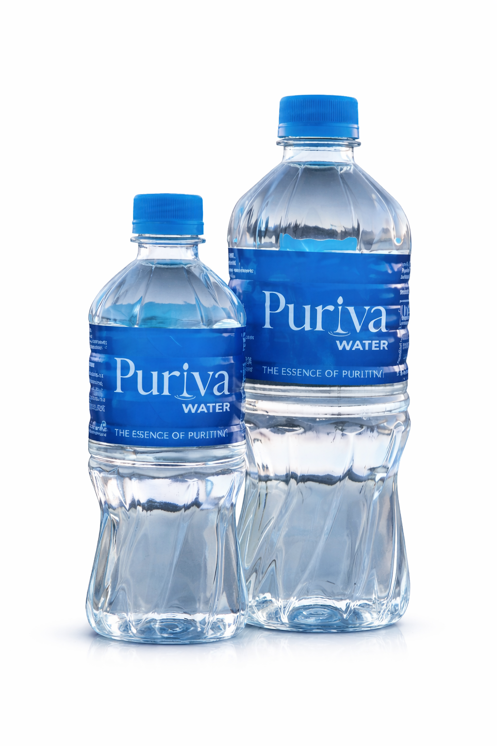 Puriva Water bottles on bridge with scenic water backdrop